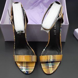 NIB Madden Girl Beella Women's Yellow Plaid Dress Sandal Size 7.5
